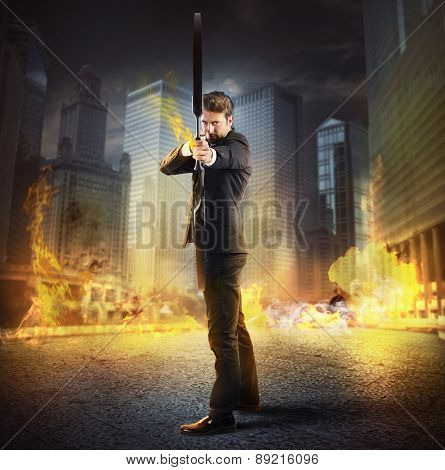 Determinated businessman with bow