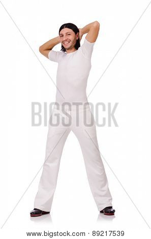A man in white sportswear isolated on white