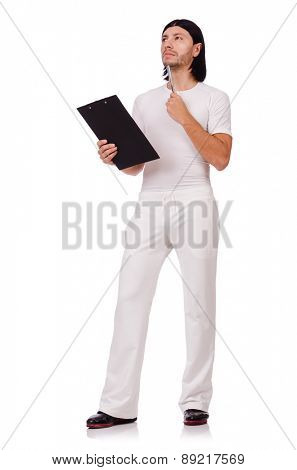 A man in white sportswear isolated on white