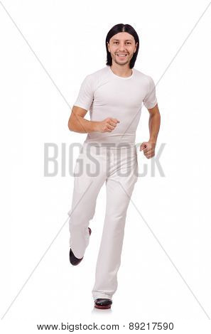 A man in white sportswear isolated on white