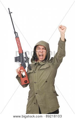 Man with a gun isolated on white