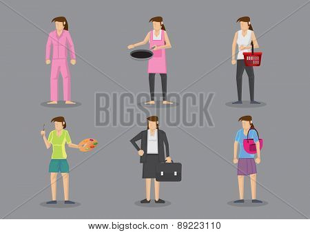 Woman In Different Outfits For Different Roles And Responsibilities