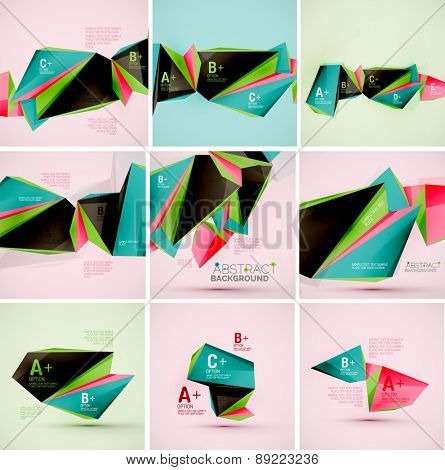 3d geometric shapes in the air. Vector abstract background. Business futuristic presentation layout or web interface or app cover. Universal composition