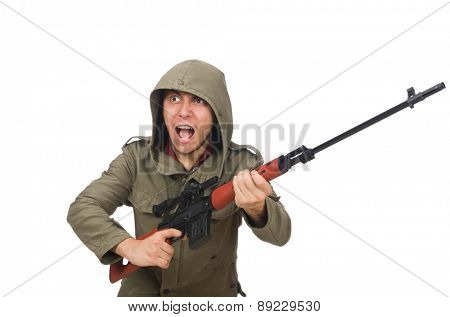Man with a gun isolated on white