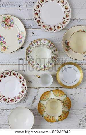 Antique Figure Plates Assorted Vintage China Pattern White Background