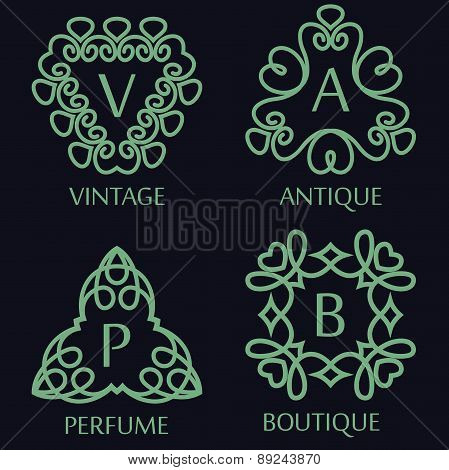 Set Of Monochrome Monogram Design Templates, Vector Illustration