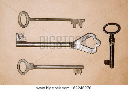 A Lot Vintage Keys From The Locks On Craft Paper