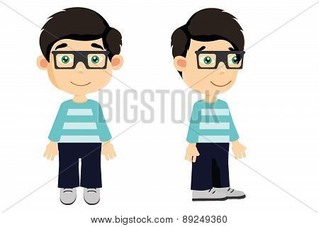 Boy front and side with brown hair and glasses