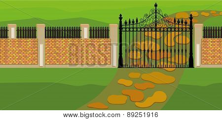 Landscape with a fence and gate