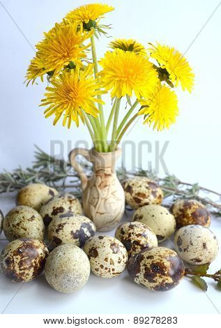 Quail eggs and dandelion