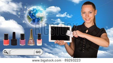 Businesswoman with search field