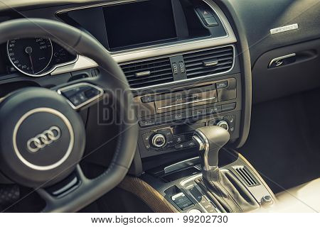 Sleza, Poland, August 15, 2015: Close Up On Audi Car Audio On  Motorclassic Show On August 15, 2015