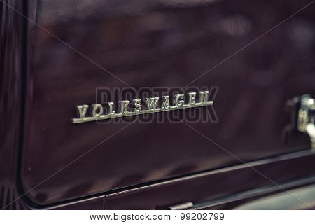 Sleza, Poland, August 15, 2015: Close Up On Volkswag Old Vintage Car And Logo On  Motorclassic Show