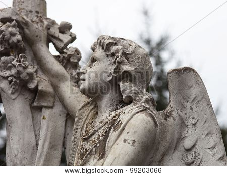 Old Cemetery Marble Sculpture Of The Angel