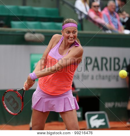 Two times Grand Slam champion Petra Kvitova in action during her second round match at Roland Garros