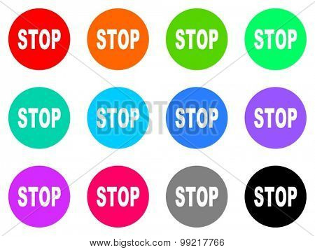 stop flat design modern vector circle icons colorful set for web and mobile app isolated on white background