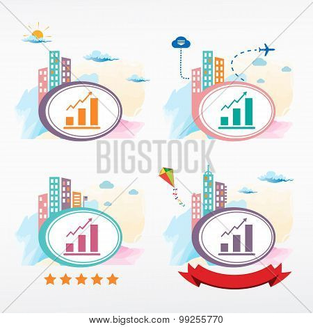 Graph Icon On Color City Background.
