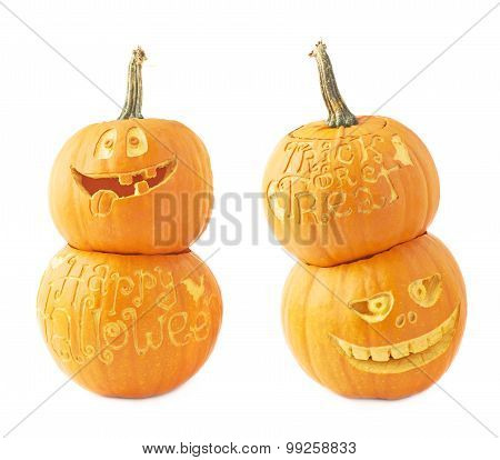 Two Halloween pumpkin composition isolated
