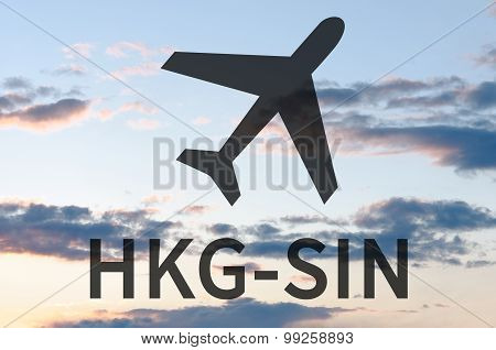 Airplane icon and inscription Sin-Hkg
