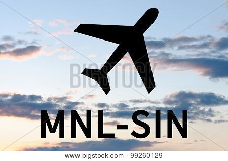 Airplane icon and inscription Mnl-Sin