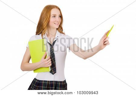 Young student female ponting isolated on white