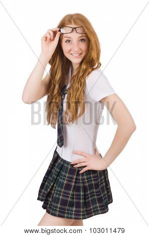 Young smiling student female isoltaed on white