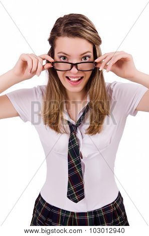 Schoolgirl isolated on the white