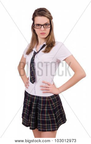Schoolgirl isolated on the white