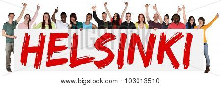 Helsinki Group Of Young Multi Ethnic People Holding Banner