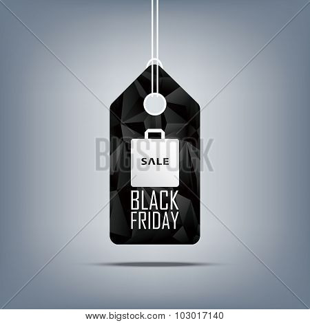 Black friday sale price tag with shopping bag. Low poly design sales symbol. 3d polygonal shape back