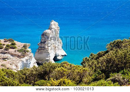 Beautiful Rocky Coastline Kleftiko On Milos Island, Greece