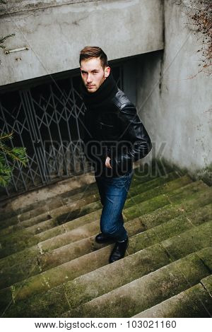 Confident man posing in selvedge  jeans
