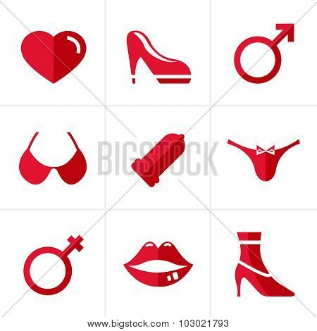 Flat Icon  Sex And Xxx Icons Set, Vector Design