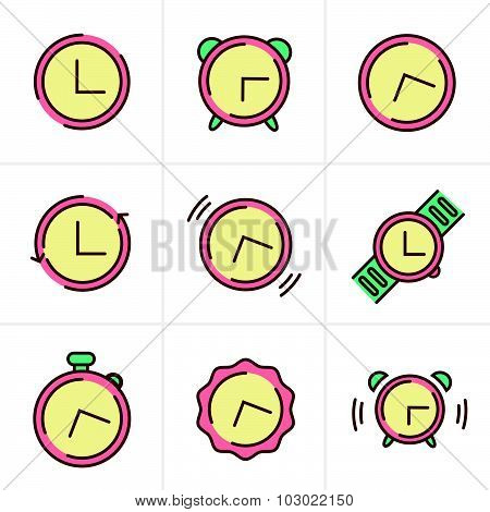 Line Icons Time Clock Icons Set, Vector Design