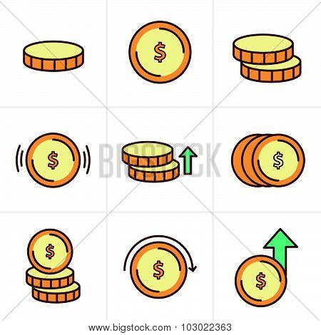Coins Icons Set, Vector Design