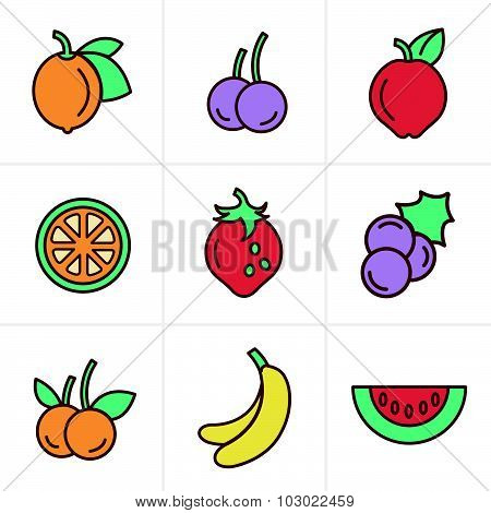 Icons Style  Fruit Icons Set, Vector Design