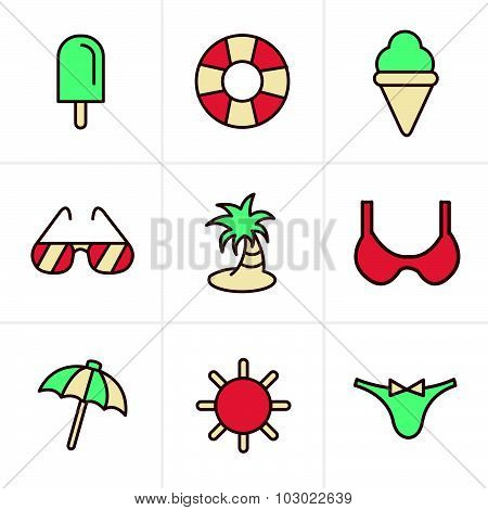 Icons Style Summer  Icons Set, Vector Design