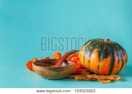 Colored Pumpkin On Aquamarine Shadowless Background