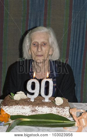 Old Lady Celebrating Her 90Th Birthday