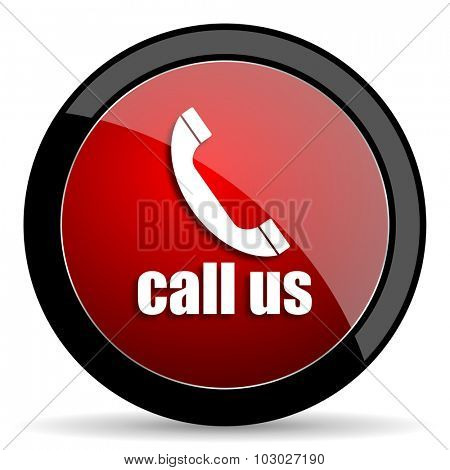 call us red circle glossy web icon on white background, round button for internet and mobile app