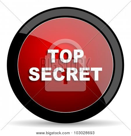 top seret red circle glossy web icon on white background, round button for internet and mobile app