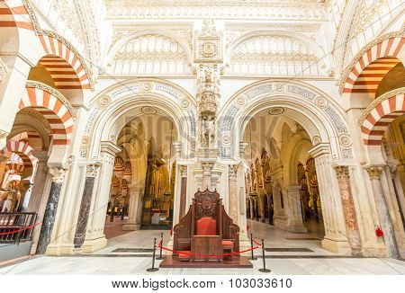 Cordoba, Spain- Jun 3: Architecture of the MosqueÃ¢??Cathedral of Cordoba on Jun 3, 2014. This is a medieval Islamic mosque that was converted into a Roman Catholic Christian cathedral.
