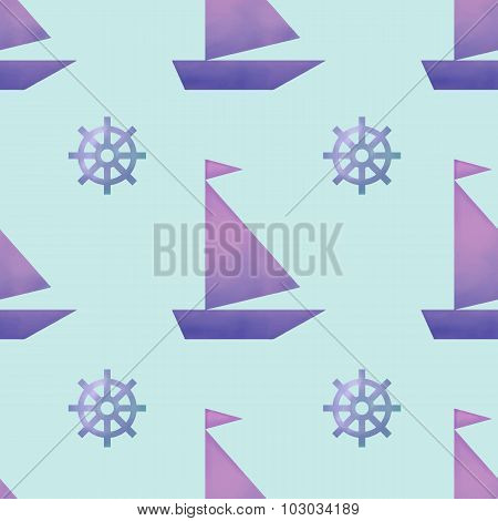 Vector Seamless Pattern With Watercolor Boats And Helms