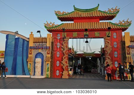 Singapore and Malaysia pavilions at Global Village in Dubai, UAE