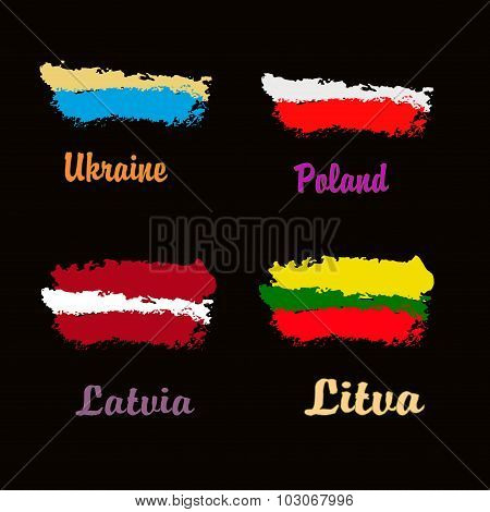 Art flag. Watercolor flag of Litva, Latvia, Ukraine and Poland