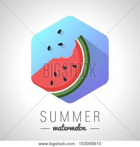 Icon watermelon slices with seeds enclosed in a hexagon with a nice inscription.