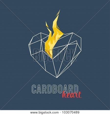 Burning heart on a gradient background. Polygons, triangles