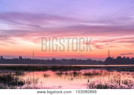 Huayyang Reservoir At Sunset