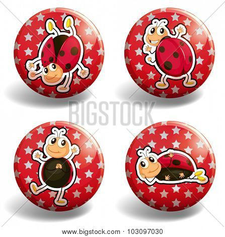 Ladybug on red badges illustration