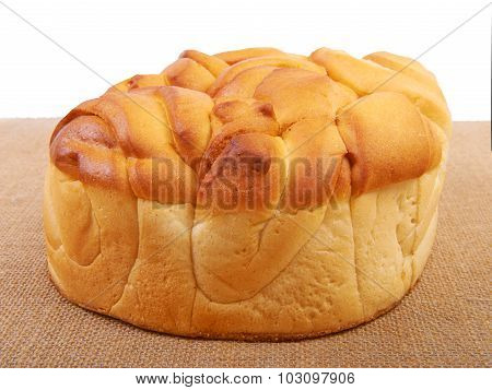 Bread on canvas.